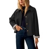 ZESICA Women’s Cropped Trench Coat Plaid Button Front Fall Jacket(Black)