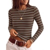 ZESICA Womens Striped Fall Long Sleeve Cute Shirt Dressy Work Going Out Top(Brown)
