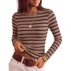 ZESICA Womens Striped Fall Long Sleeve Cute Shirt Dressy Work Going Out Top(Burgundy)