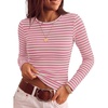ZESICA Womens Striped Fall Long Sleeve Cute Shirt Dressy Work Going Out Top(Light Pink)
