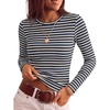 ZESICA Womens Striped Fall Long Sleeve Cute Shirt Dressy Work Going Out Top(Navy)