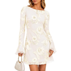 ZESICA Women’s 2026 Fall Floral Wedding Guest Cocktail Mini Dress(Apricot)