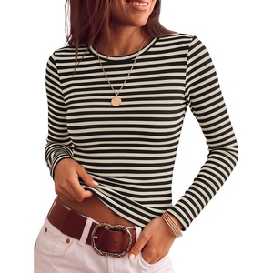 ZESICA Womens Striped Fall Long Sleeve Cute Shirt Dressy Work Going Out Top(Black)