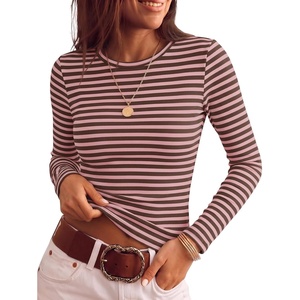 ZESICA Womens Striped Fall Long Sleeve Cute Shirt Dressy Work Going Out Top(Pink Coffee)