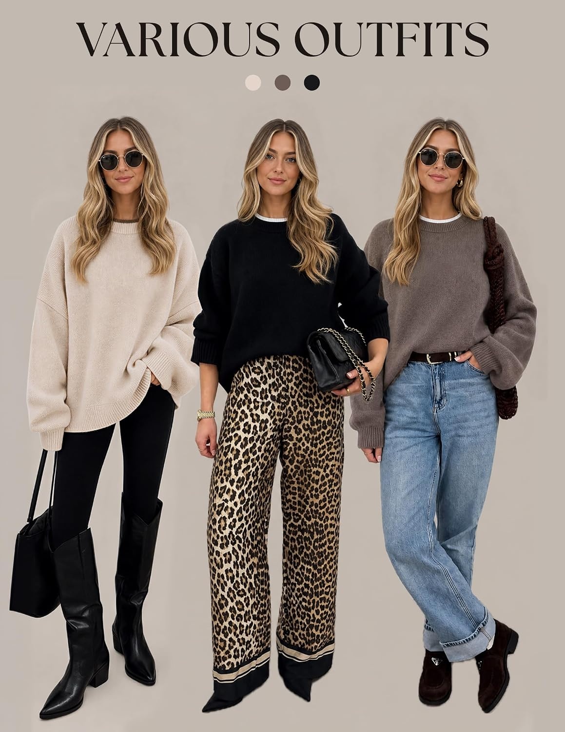 image:imageZESICA Oversized Sweaters for Women 2026 Fall Trendy Pullover TopsApricot