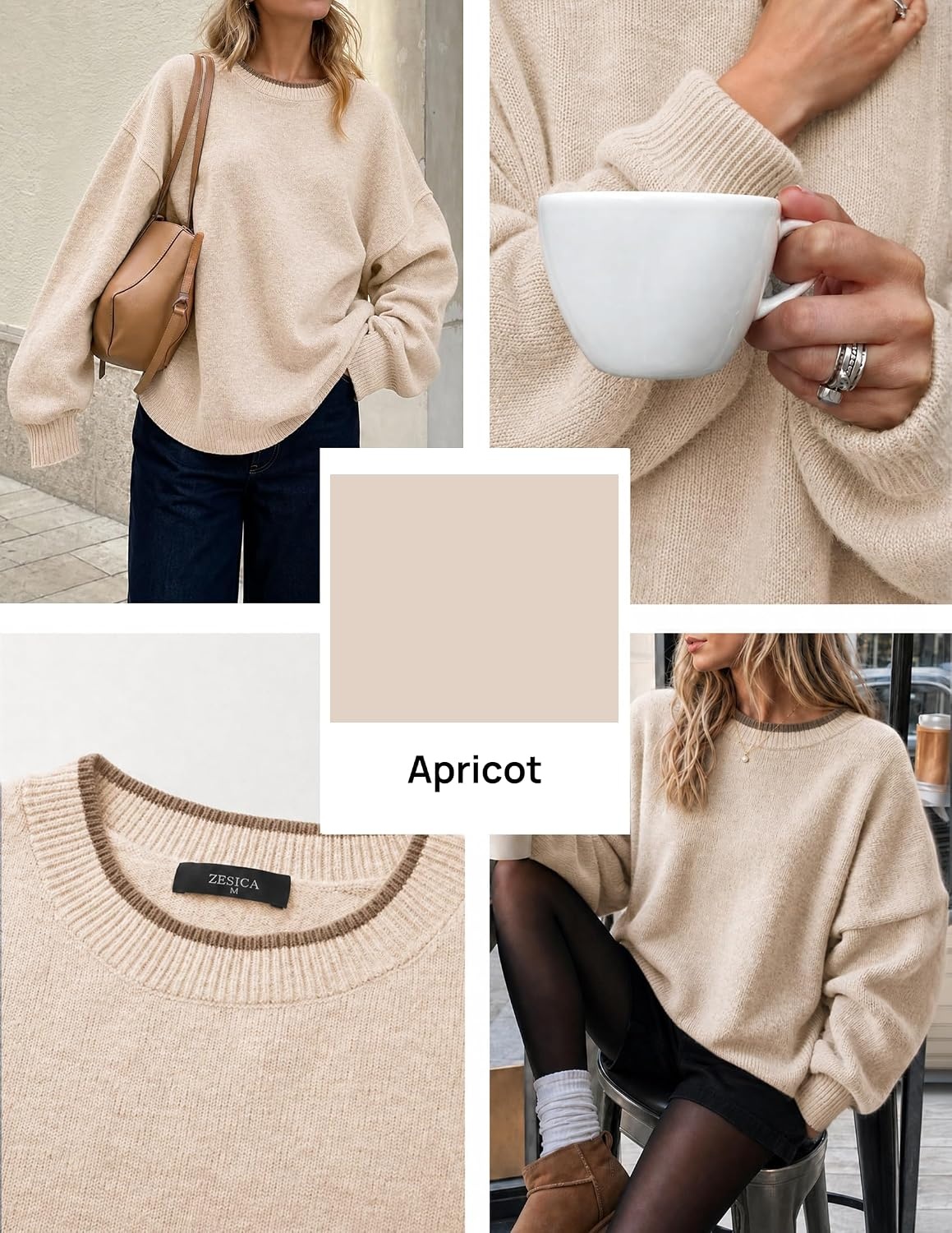 image:imageZESICA Oversized Sweaters for Women 2026 Fall Trendy Pullover TopsApricot