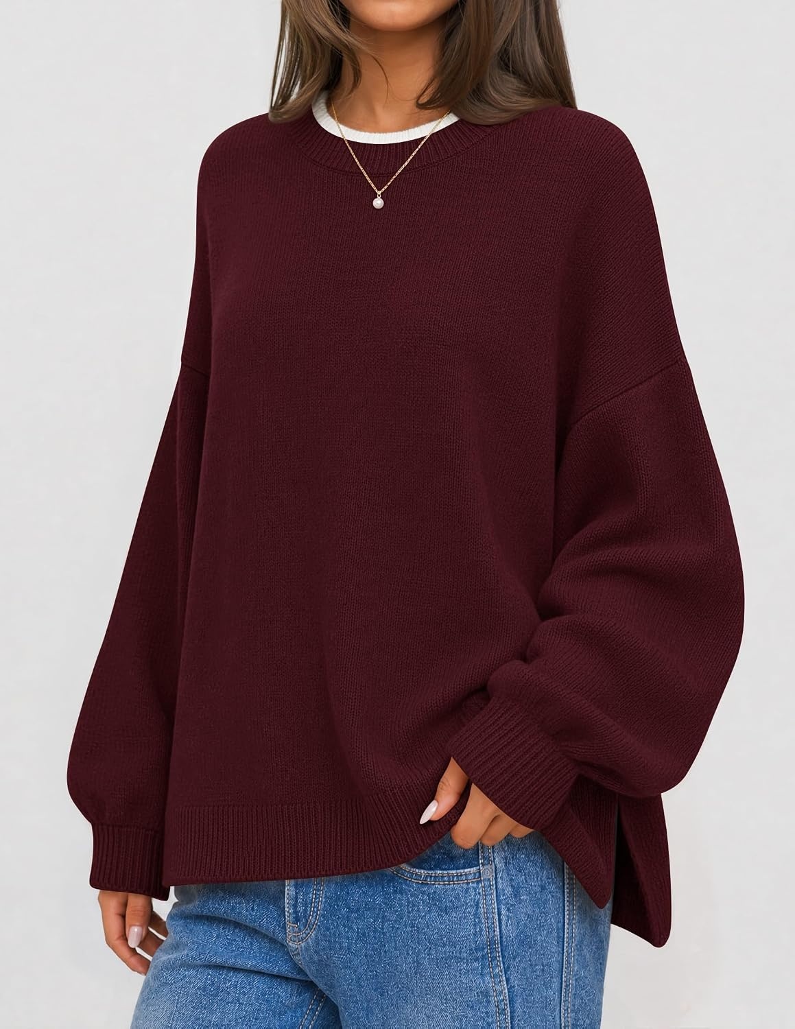 image:imageZESICA Oversized Sweaters for Women 2026 Fall Trendy Pullover TopsBurgundy