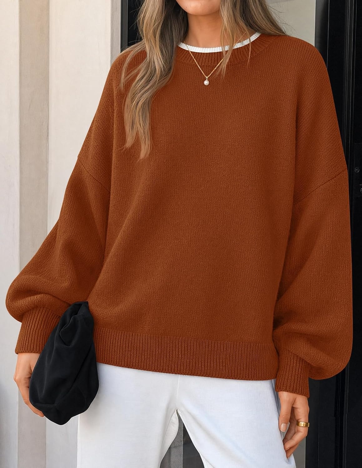 image:imageZESICA Oversized Sweaters for Women 2026 Fall Trendy Pullover TopsCaramel
