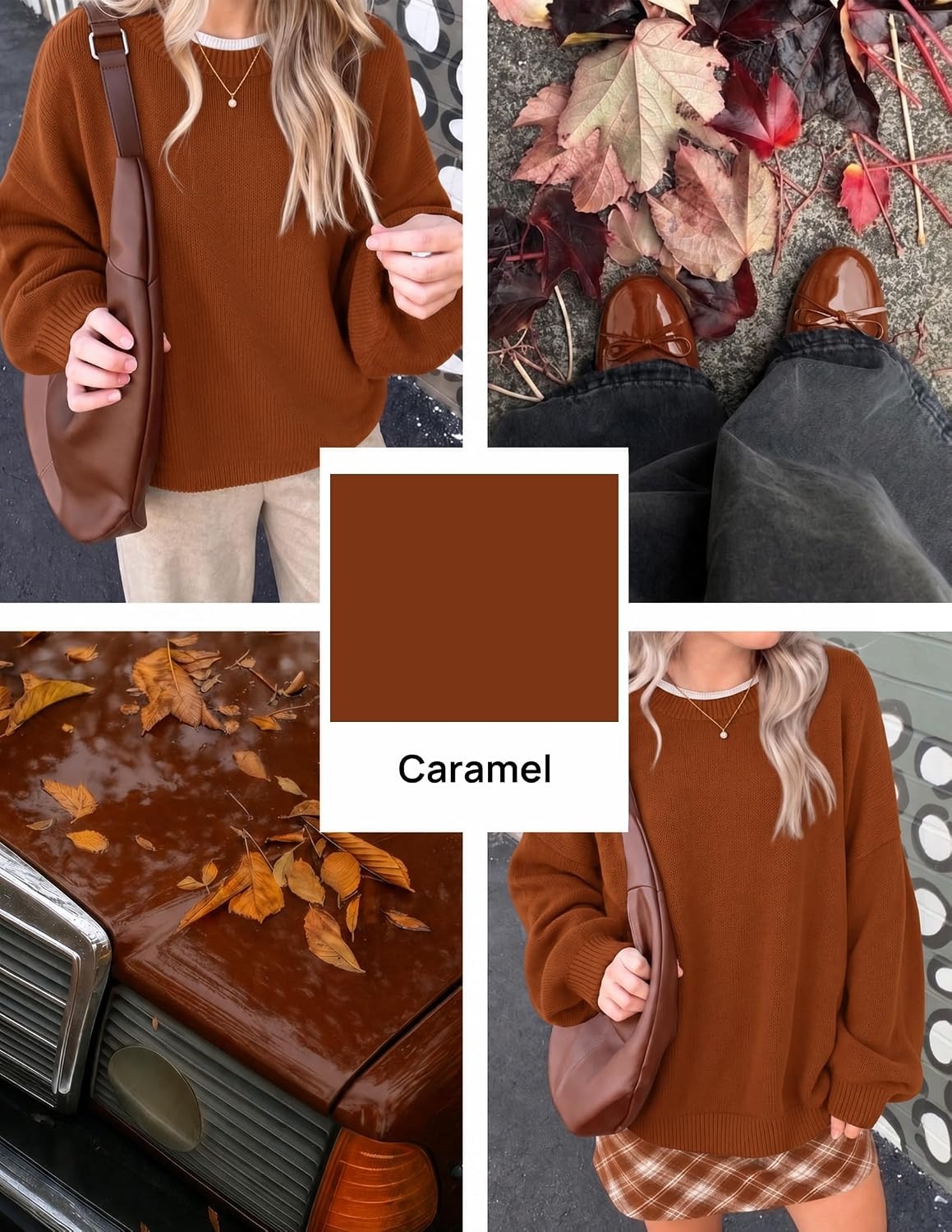 image:imageZESICA Oversized Sweaters for Women 2026 Fall Trendy Pullover TopsCaramel