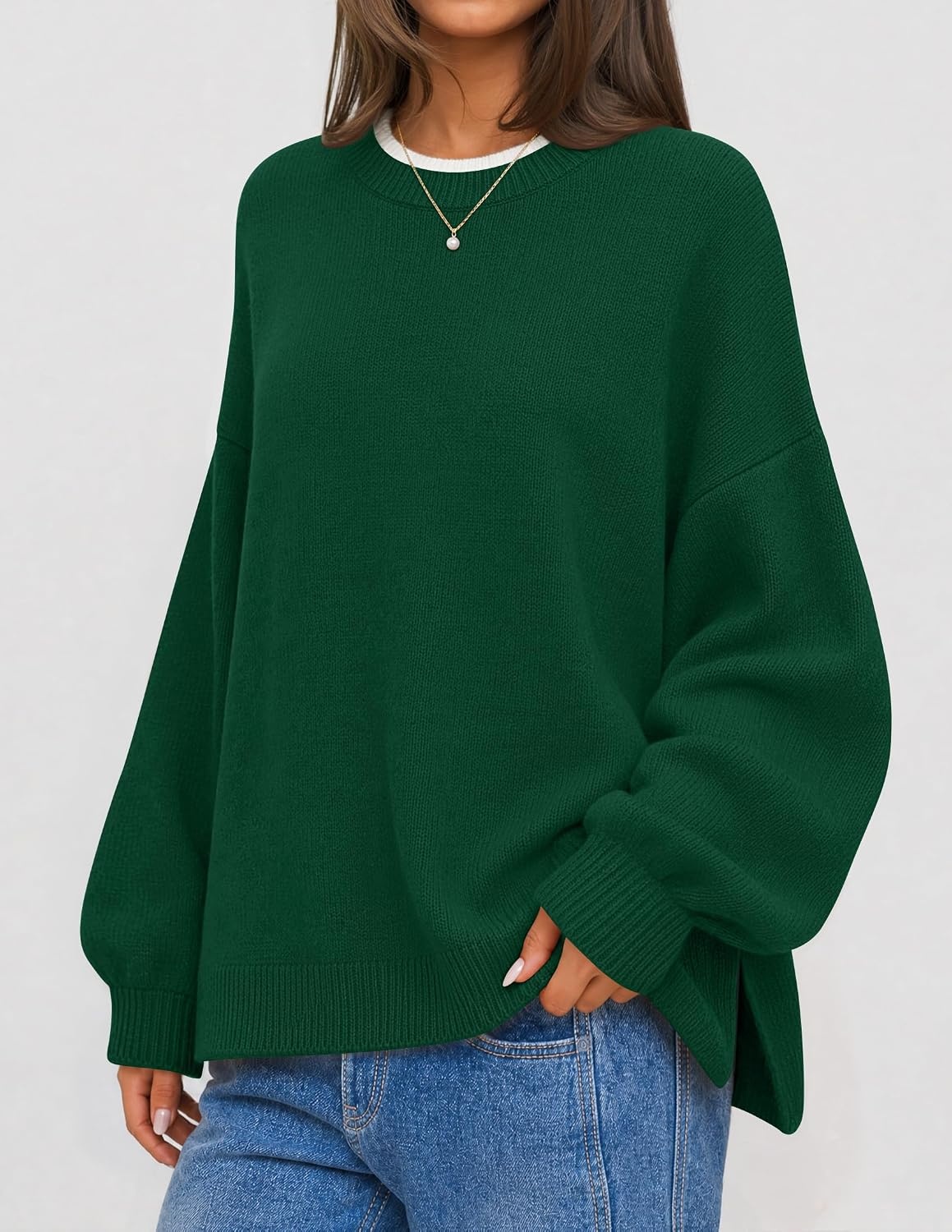 image:imageZESICA Oversized Sweaters for Women 2026 Fall Trendy Pullover TopsForest Green