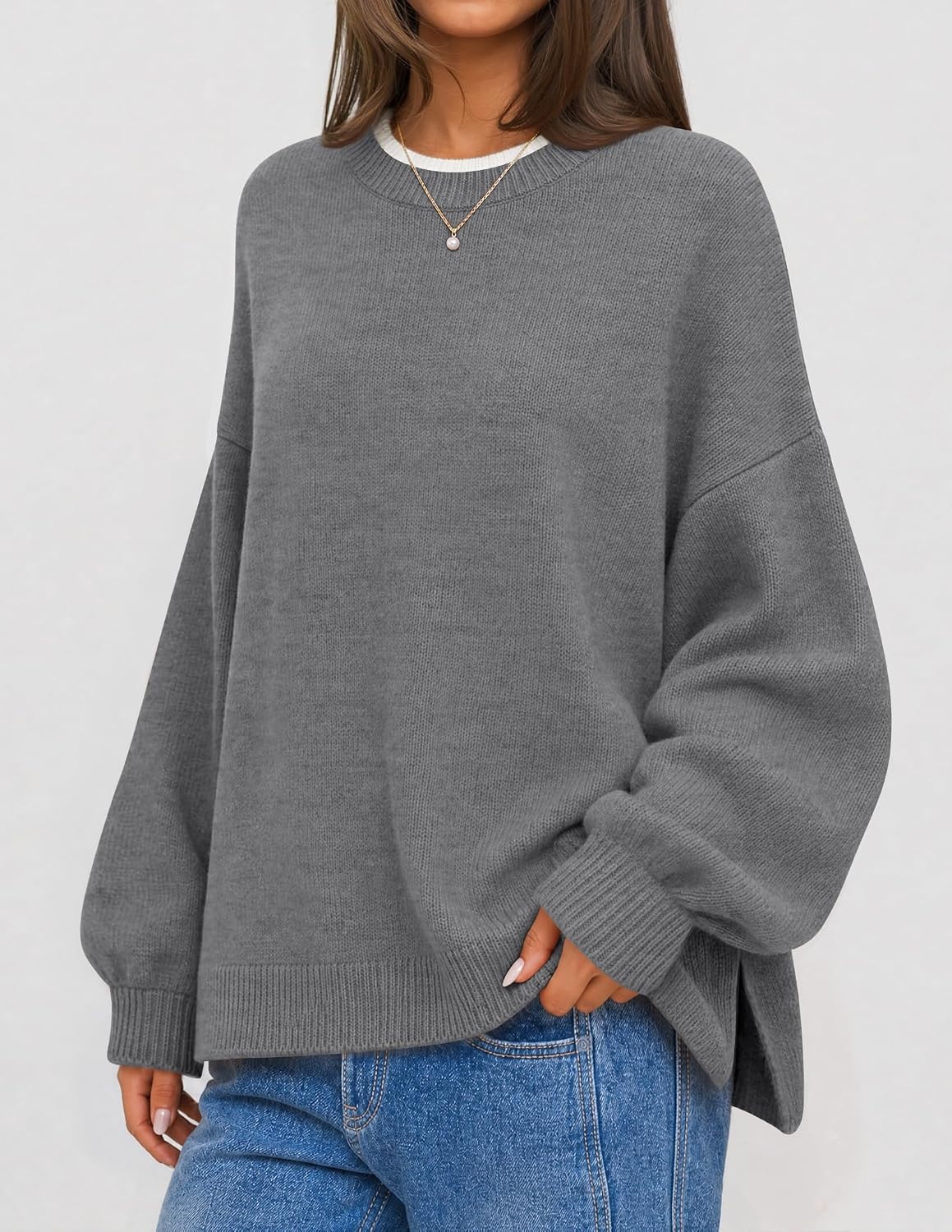 image:imageZESICA Oversized Sweaters for Women 2026 Fall Trendy Pullover TopsGrey