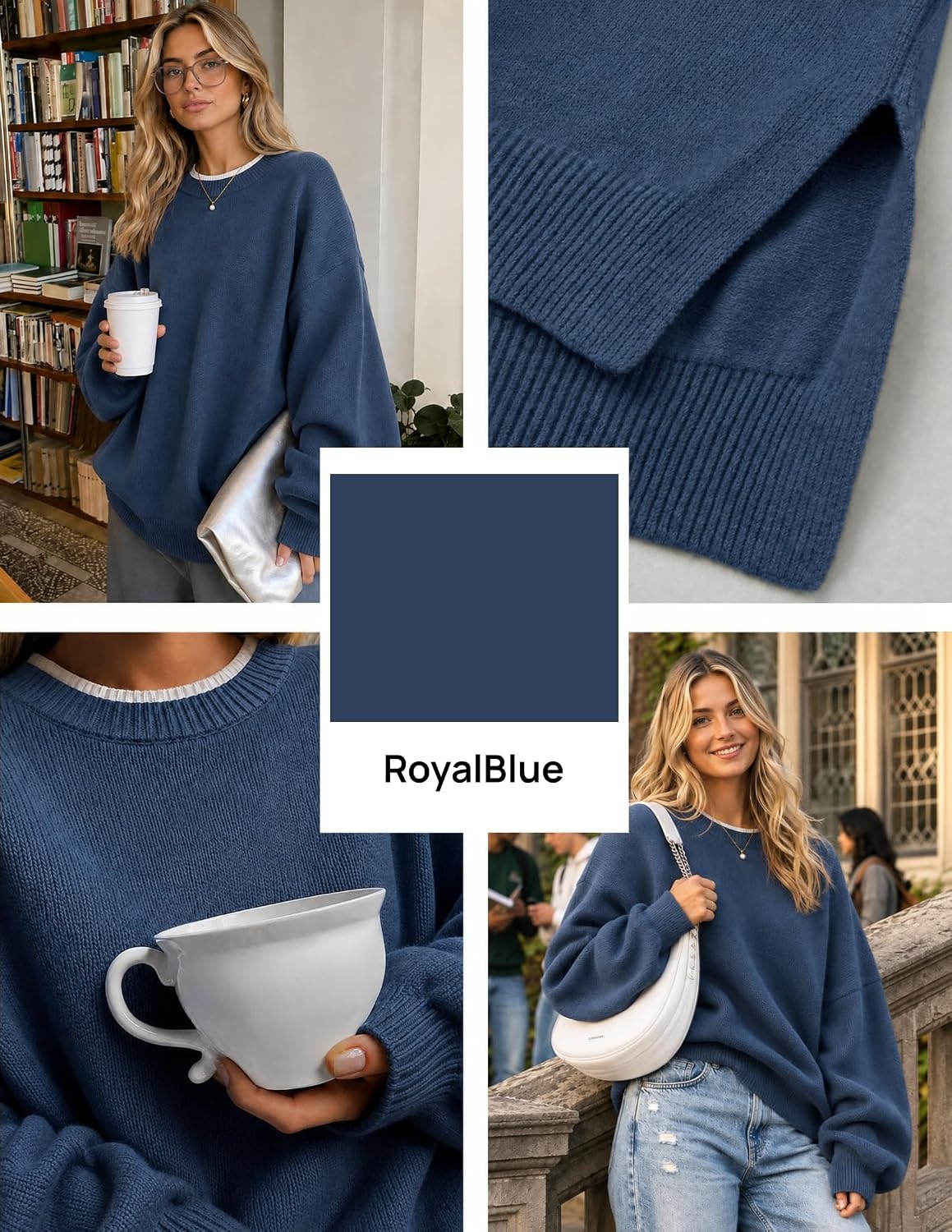 image:imageZESICA Oversized Sweaters for Women 2026 Fall Trendy Pullover TopsRoyal Blue