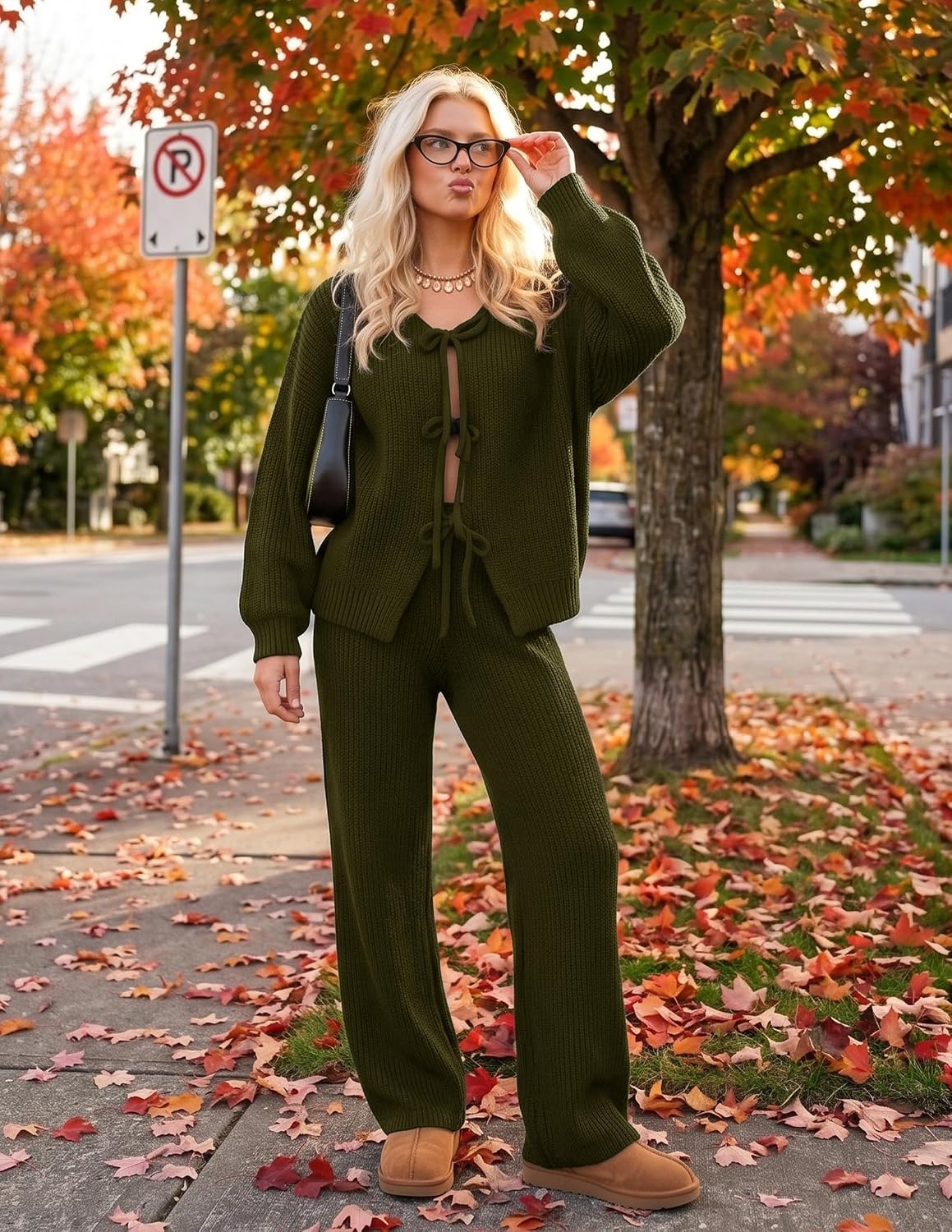 image:imageZESICA Womens 2 Piece Outfits 2026 Fall Lounge Pajama SetsArmygreen