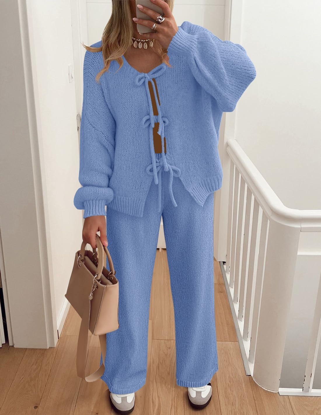 image:imageZESICA Womens 2 Piece Outfits 2026 Fall Lounge Pajama SetsBlue