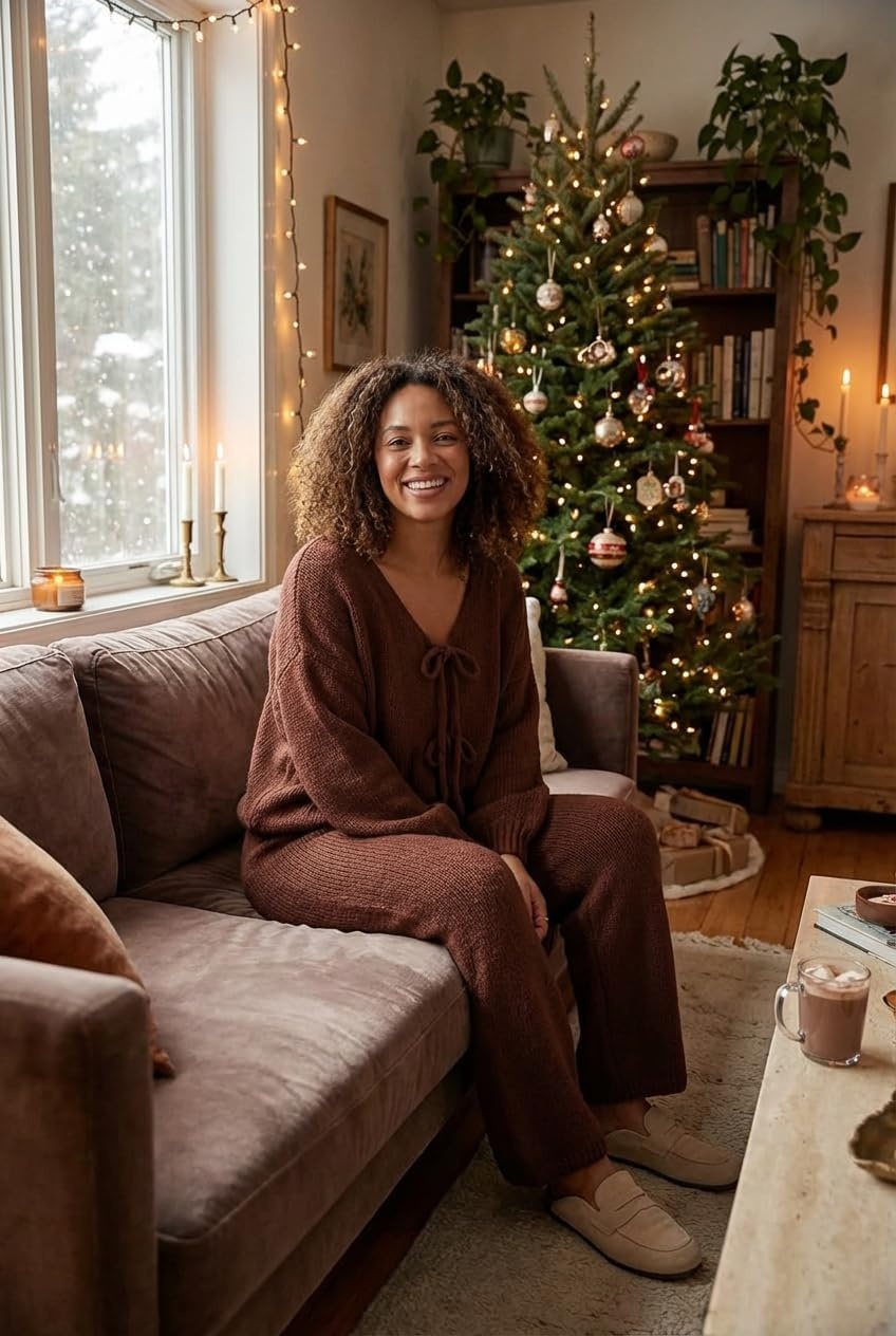 image:imageZESICA Womens 2 Piece Outfits 2026 Fall Lounge Pajama SetsCaramel