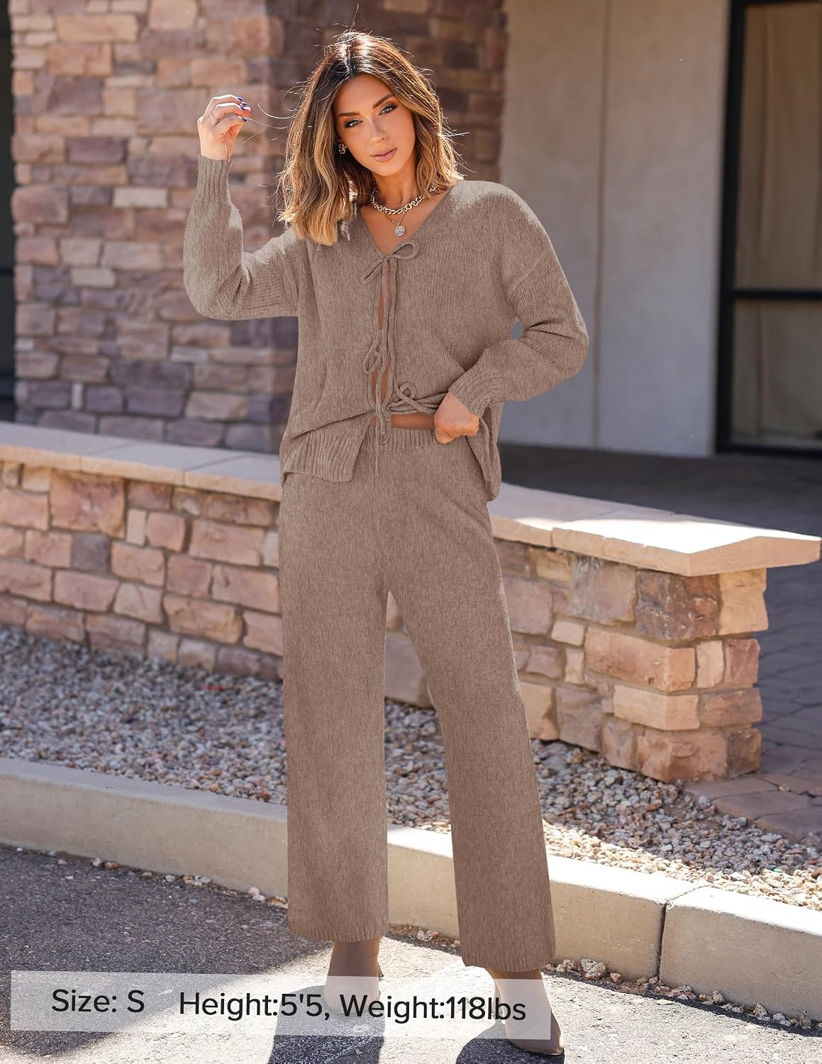 image:imageZESICA Womens 2 Piece Outfits 2026 Fall Lounge Pajama SetsKhaki