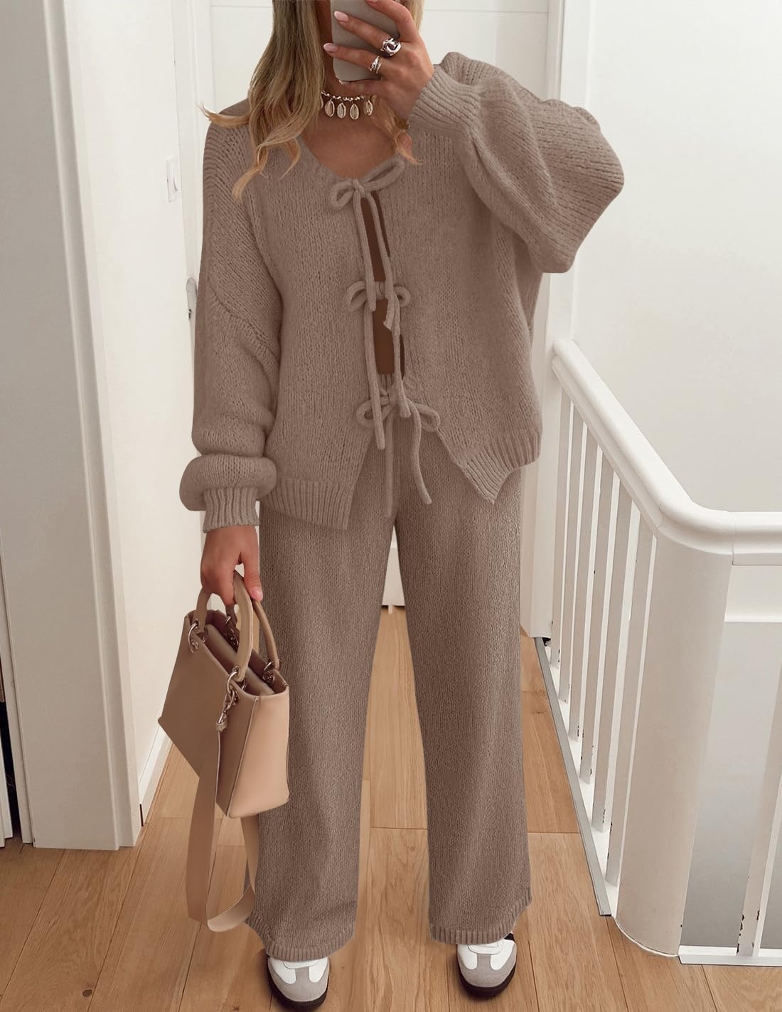 image:imageZESICA Womens 2 Piece Outfits 2026 Fall Lounge Pajama SetsKhaki
