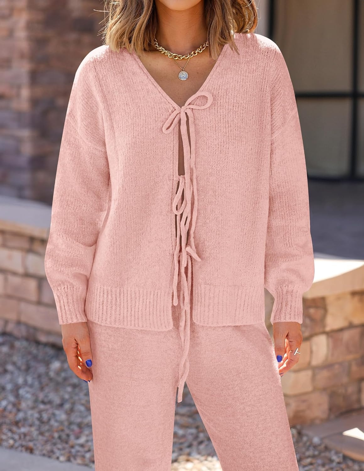 image:imageZESICA Womens 2 Piece Outfits 2026 Fall Lounge Pajama SetsPink