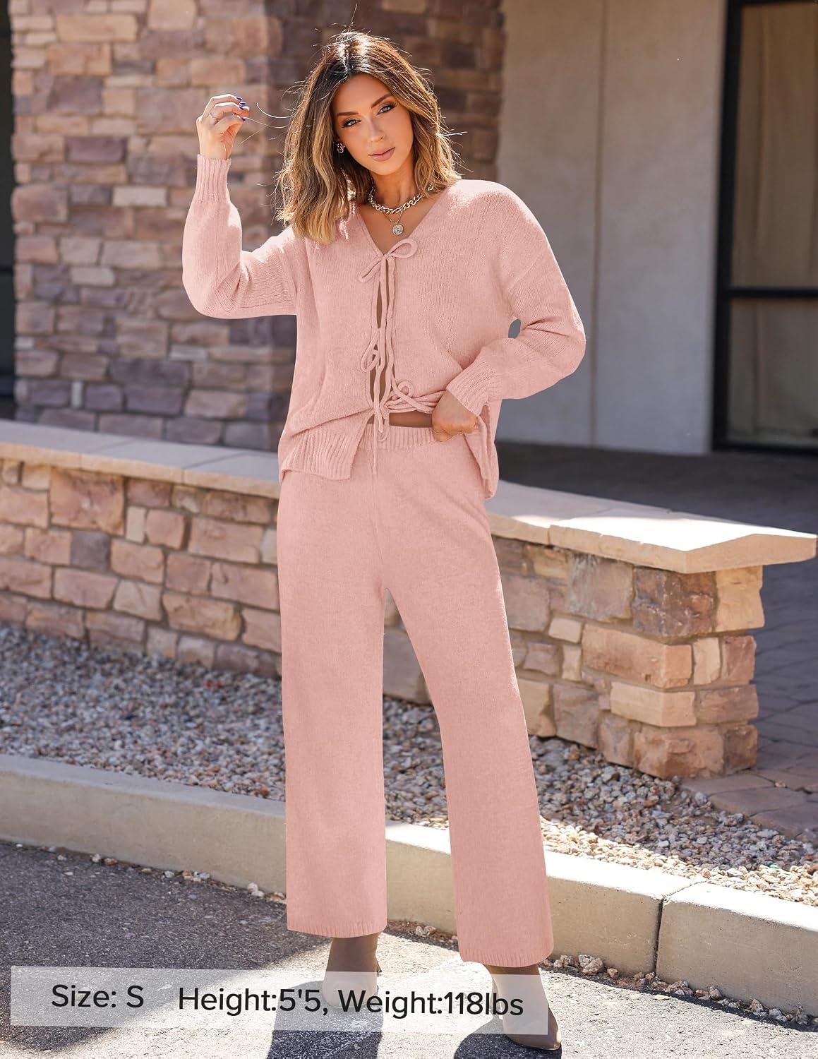 image:imageZESICA Womens 2 Piece Outfits 2026 Fall Lounge Pajama SetsPink