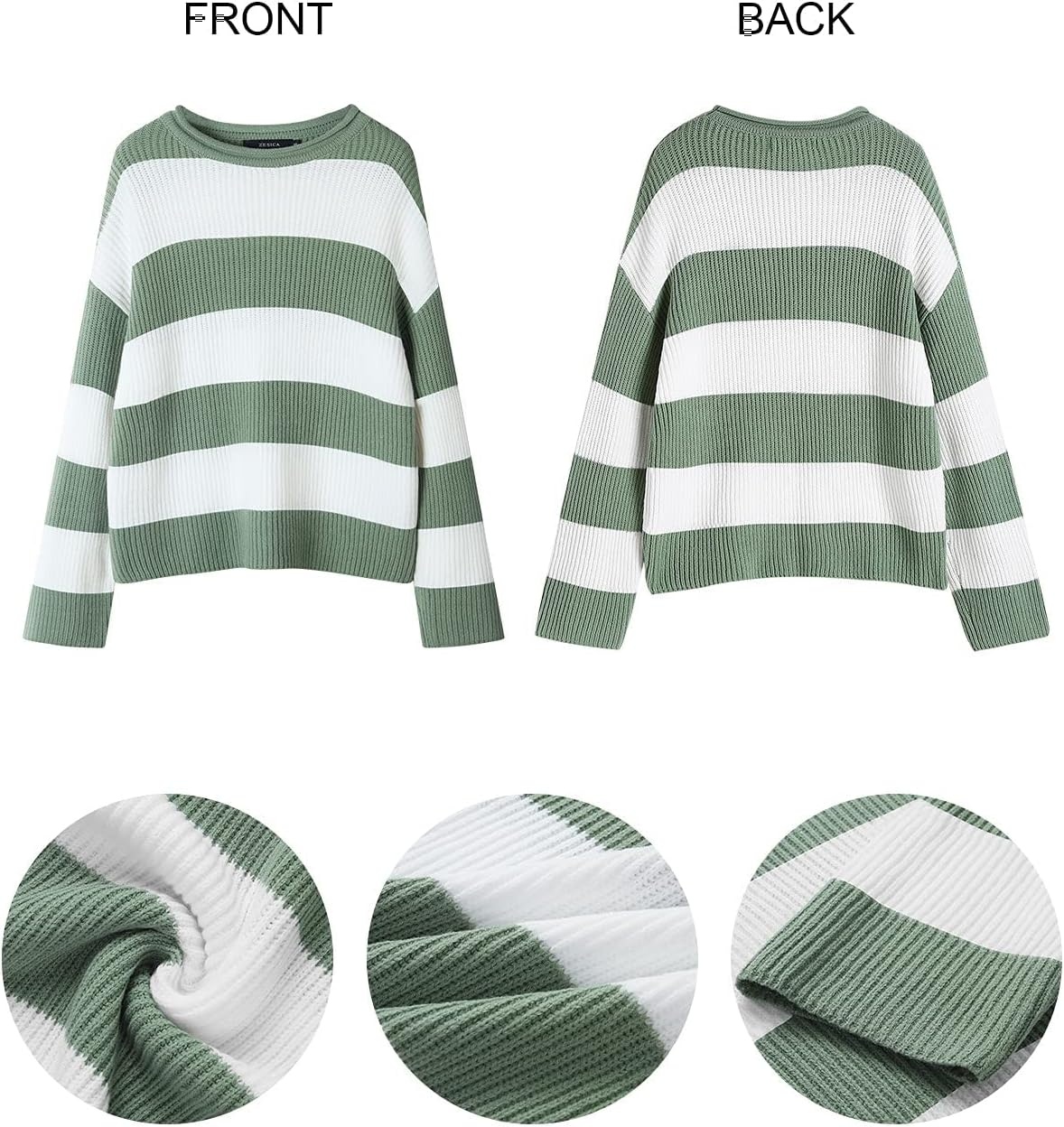 image:imageZESICA Womens Fall Winter Oversized Striped Knit Sweaters Fashion ClothesGreen
