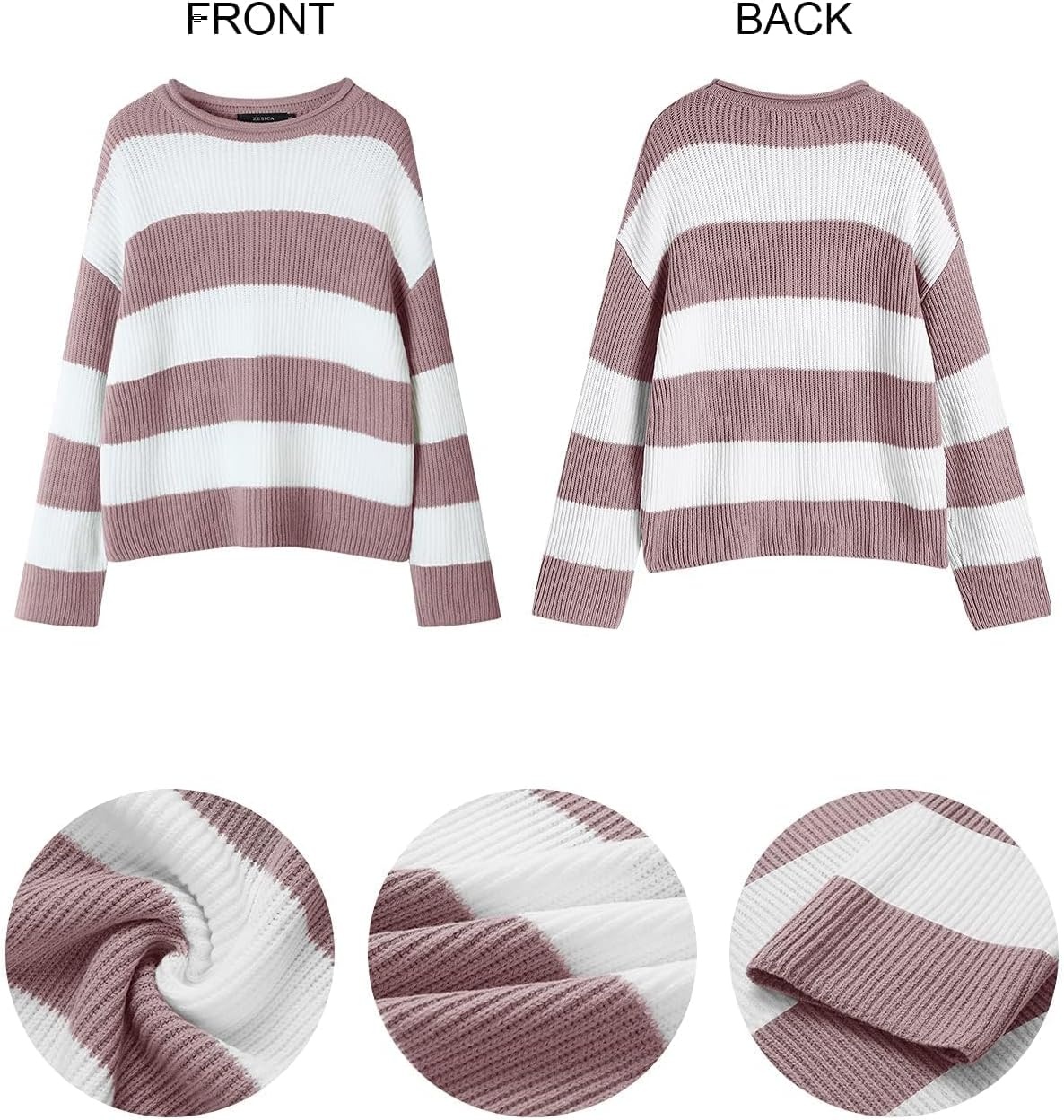 image:imageZESICA Womens Fall Winter Oversized Striped Knit Sweaters Fashion ClothesPink