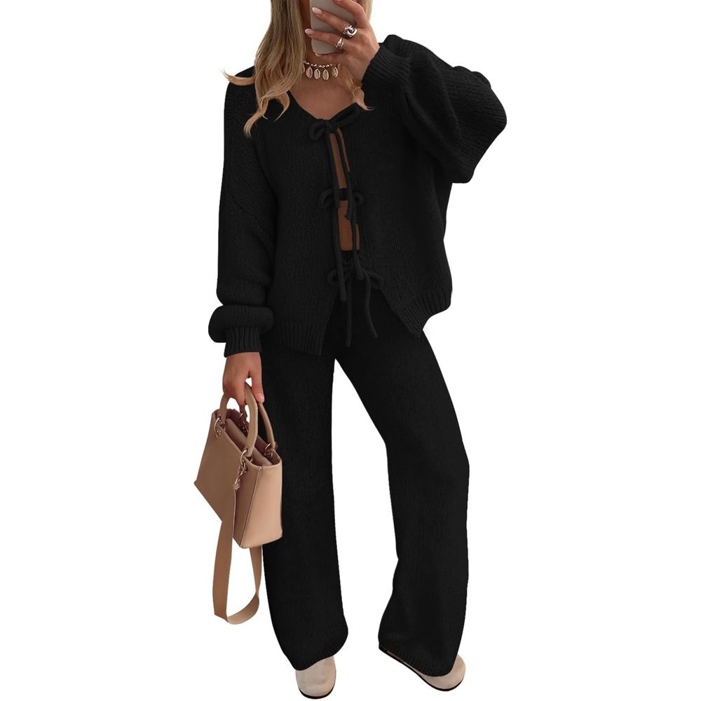 image:imageZESICA Womens 2 Piece Outfits 2026 Fall Lounge Pajama SetsBlack