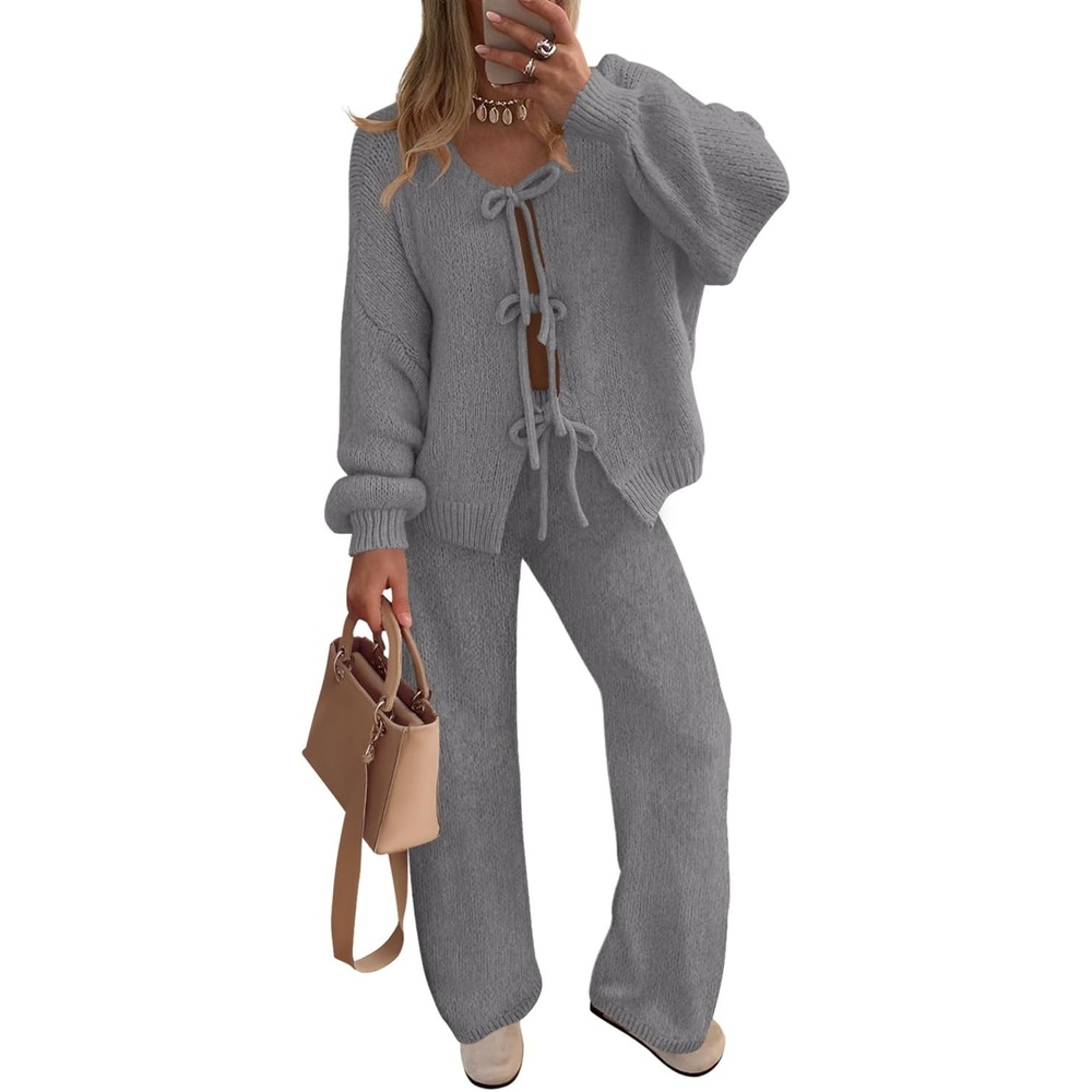image:imageZESICA Womens 2 Piece Outfits 2026 Fall Lounge Pajama SetsGray