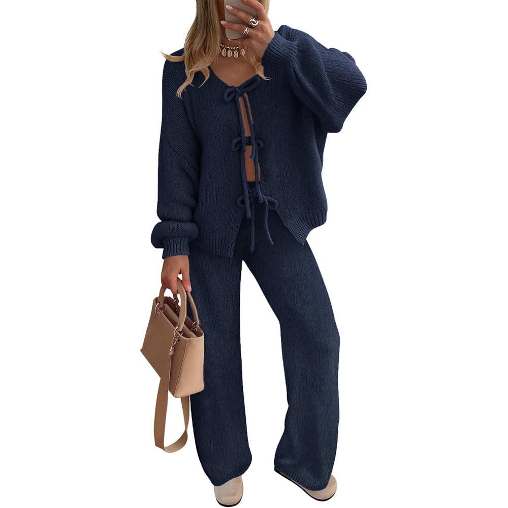image:imageZESICA Womens 2 Piece Outfits 2026 Fall Lounge Pajama SetsNavy