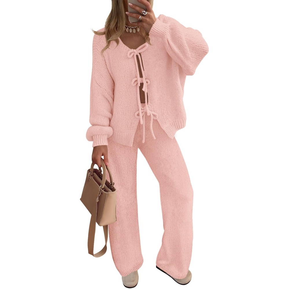 image:imageZESICA Womens 2 Piece Outfits 2026 Fall Lounge Pajama SetsPink
