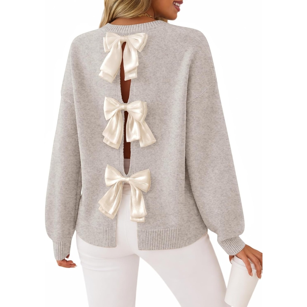 image:imageZESICA Womens Fall Bow Knot Oversized Sweaters Trendy Pullover TopsOatmeal Apricot