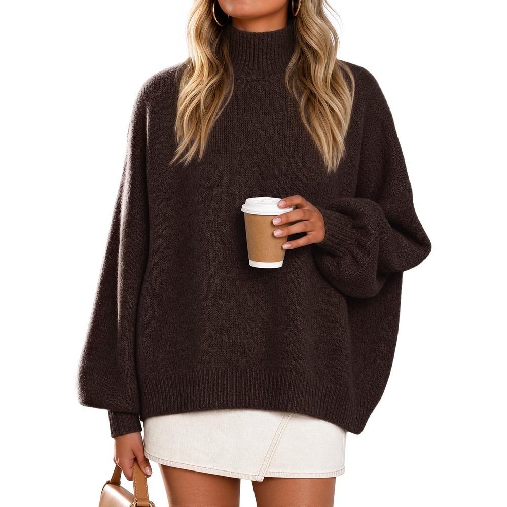 image:imageZESICA Womens Fall Winter Long Sleeve Turtleneck Oversized SweatersCoffee