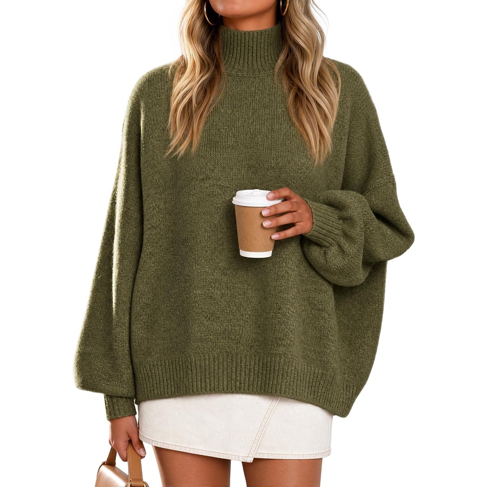 image:imageZESICA Womens Fall Winter Long Sleeve Turtleneck Oversized SweatersGreen