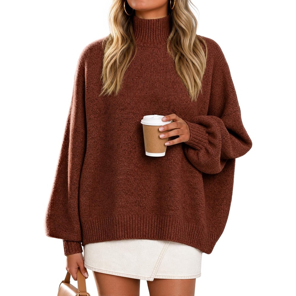 image:imageZESICA Womens Fall Winter Long Sleeve Turtleneck Oversized SweatersRed Brown