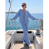 ZESICA Women’s 2 Piece Outfits 2026 Fall Lounge Pajama Sets(Blue)