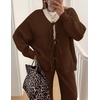 ZESICA Women’s 2 Piece Outfits 2026 Fall Lounge Pajama Sets(Darkbrown)