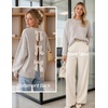 ZESICA Women’s Fall Bow Knot Oversized Sweaters Trendy Pullover Tops(Oatmeal Apricot)