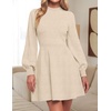 ZESICA Womens Fall Mock Neck Long Lantern Sleeve Sweater Mini Dress(Apricot)