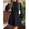 ZESICA Womens Fall Mock Neck Long Lantern Sleeve Sweater Mini Dress(Black)