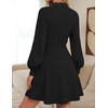 ZESICA Womens Fall Mock Neck Long Lantern Sleeve Sweater Mini Dress(Black)