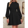 ZESICA Womens Fall Mock Neck Long Lantern Sleeve Sweater Mini Dress(Black)