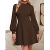 ZESICA Womens Fall Mock Neck Long Lantern Sleeve Sweater Mini Dress(Brown)
