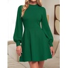 ZESICA Womens Fall Mock Neck Long Lantern Sleeve Sweater Mini Dress(Green)
