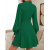 ZESICA Womens Fall Mock Neck Long Lantern Sleeve Sweater Mini Dress(Green)