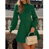 ZESICA Womens Fall Mock Neck Long Lantern Sleeve Sweater Mini Dress(Green)