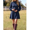 ZESICA Womens Fall Mock Neck Long Lantern Sleeve Sweater Mini Dress(Navy)