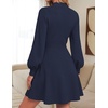 ZESICA Womens Fall Mock Neck Long Lantern Sleeve Sweater Mini Dress(Navy)