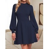 ZESICA Womens Fall Mock Neck Long Lantern Sleeve Sweater Mini Dress(Navy)