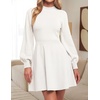 ZESICA Womens Fall Mock Neck Long Lantern Sleeve Sweater Mini Dress(White)