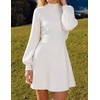 ZESICA Womens Fall Mock Neck Long Lantern Sleeve Sweater Mini Dress(White)