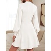 ZESICA Womens Fall Mock Neck Long Lantern Sleeve Sweater Mini Dress(White)